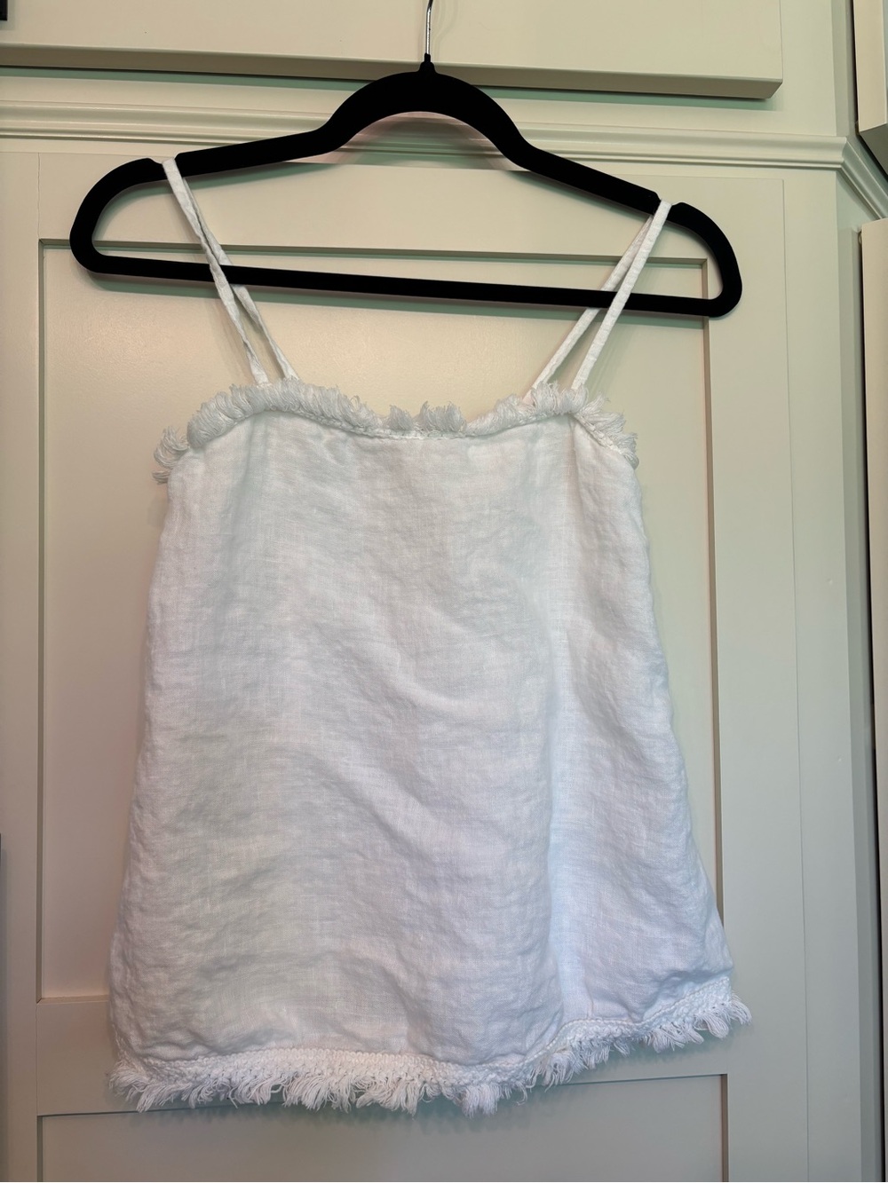 Francesca Bettina White Linen Fringe Italian Cami Tank Top Coastal Boho Size S